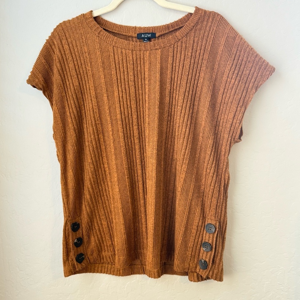 XL AUW‎ Short Sleeve Ribbed Knit Top - Brown